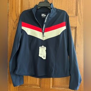 NWT love&sports sweatshirt. Navy red white. Pocket thumbhole. Sz J 16-18 XL USA
